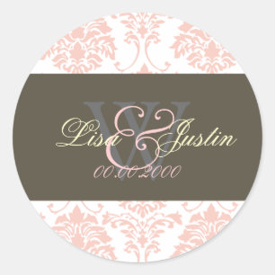 Autocollants de mariage à monogramme Damask rose