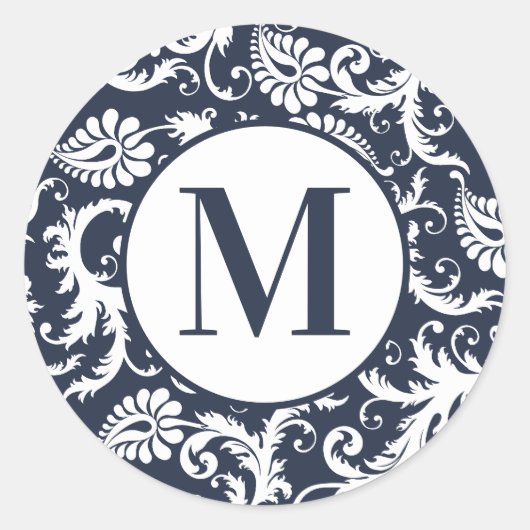 Autocollants de mariage à monogramme en damas aqua (Devant)