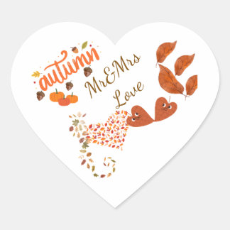 Autocollants de mariage coeur Mr & Mrs Automne