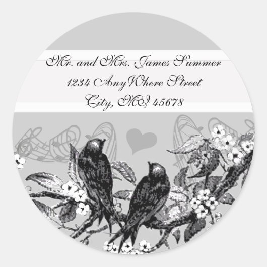 Autocollants de mariage Fleurs blanches Oiseaux Vi (Devant)