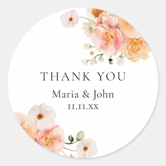 Autocollants de mariage floraux Boho Peach & Blush (Devant)