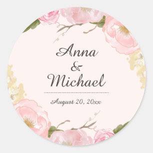 Autocollants de mariage floraux botaniques rose
