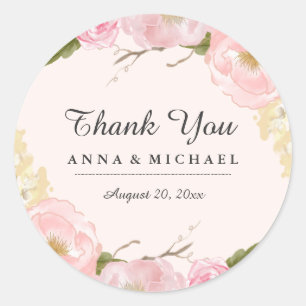 Autocollants de mariage floraux botaniques rose bl