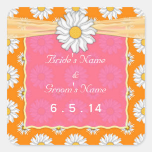 Autocollants de mariage jolis, orange, rose et bla