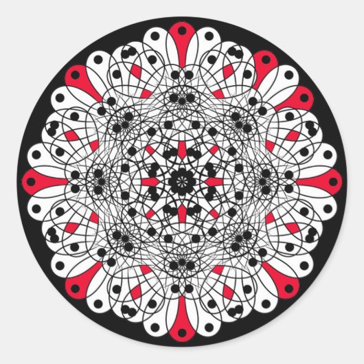 Autocollants de mariage Mandala rouge, noir et bla (Devant)