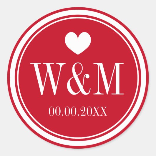 Autocollants de mariage monogrammés rouges et otar (Devant)