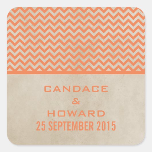 Autocollants de mariage Orange Chic Chevron (Devant)
