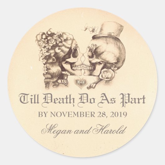 Autocollants de mariage pour couple de crânes (Devant)