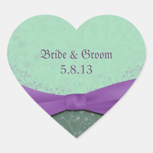 Autocollants de mariage verts et violets de printe (Devant)