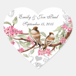 Autocollants de mariage vintage oiseaux fleurs de