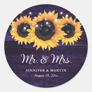 Autocollants de mariage violet M. et Mme Sunflower