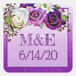Autocollants de mariage violet Rose en Merci flora