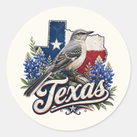 Autocollants de merle texan avec fleurs de bleuets (Devant)