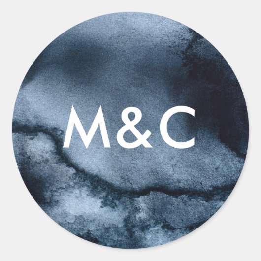 Autocollants de monogramme mariage noir encre (Devant)