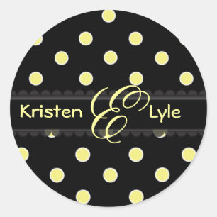 Autocollants de monogramme pois jaune