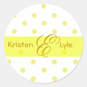 Autocollants de monogramme pois jaune