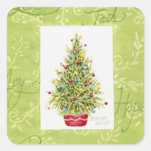 Autocollants de Noël Arbre de Noël dans un pot rou