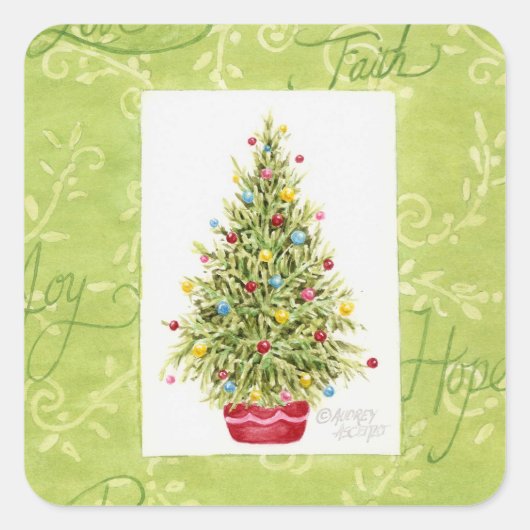 Autocollants de Noël Arbre de Noël dans un pot rou (Devant)