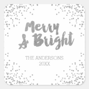 Autocollants de Noël argentés brillants Merry and 