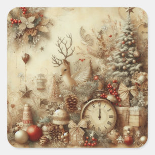 Autocollants de Noël beige vintage