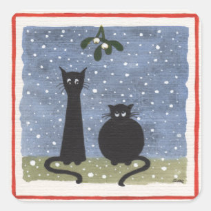 Autocollants de Noël de deux chats noirs