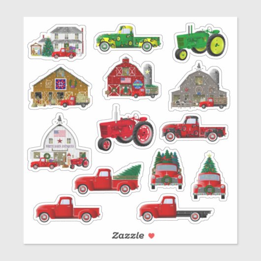 Autocollants de Noël pour ferme avec petit camion (Feuille)