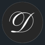 Autocollants de noir de monogramme du mariage D<br><div class="desc">Ces autocollants comportent un monogramme élégant du cursive D. Grand pour épouser des faveurs.</div>