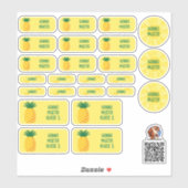 Autocollants de nom d'ananas exotiques – Set de 24 (Feuille)