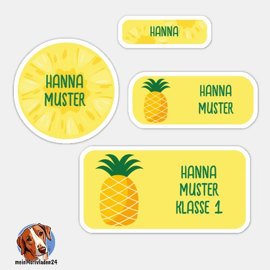 Autocollants de nom d'ananas exotiques – Set de 24