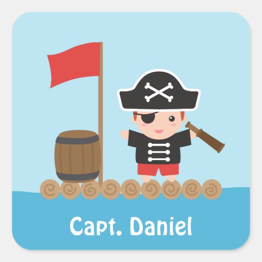 Autocollants de nom de garçon de radeau de pirate (Devant)