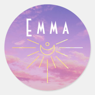 Autocollants de nom Emma Ronds Soleil Bohème Hippi