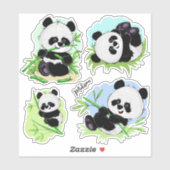 Autocollants de nom personnalisés de Cute Pandas (Feuille)