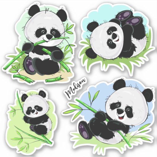 Autocollants de nom personnalisés de Cute Pandas (Devant)
