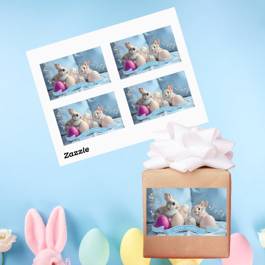 Autocollants de Pâques rectangulaires Lapins et œu