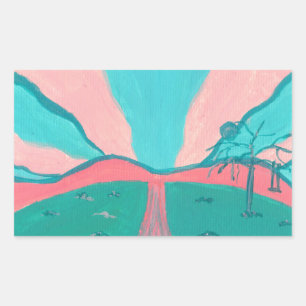 Autocollants de paysage minimaliste rose et vert