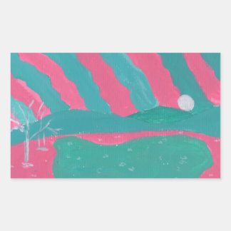 Autocollants de paysage rose et vert minimaliste