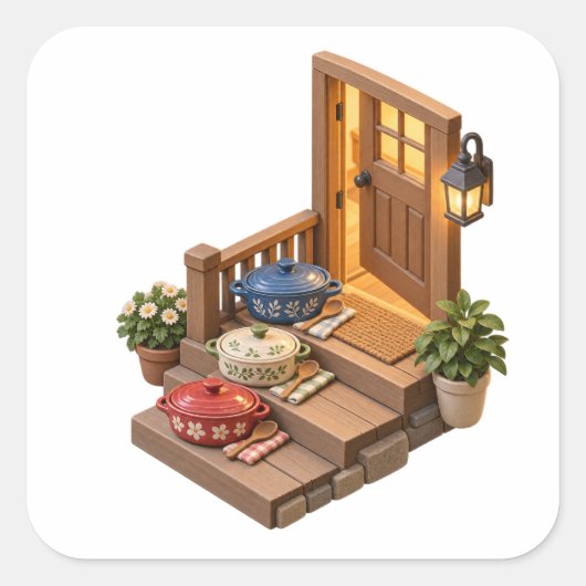 Autocollants de porte d'arrivée Potluck conviviaux (Devant)