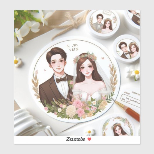 Autocollants de portrait personnalisés du couple (Feuille)