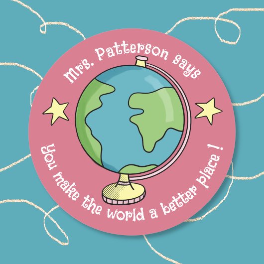 Autocollants de récompense Rose Doodle Globe