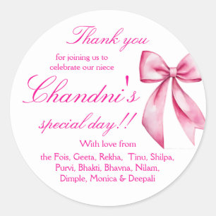 Autocollants de remerciement avec nœud rose