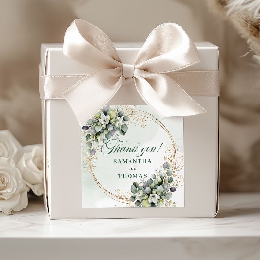 Autocollants de remerciement de mariage verts et d
