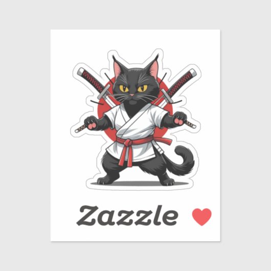Autocollants de samouraï chat noir (Feuille)