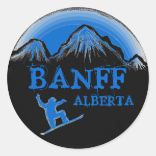 Autocollants de snowboard bleu Banff Alberta Canad