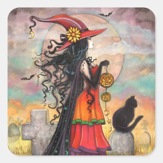 Autocollants de sorcière d'Halloween et chat noir (Devant)