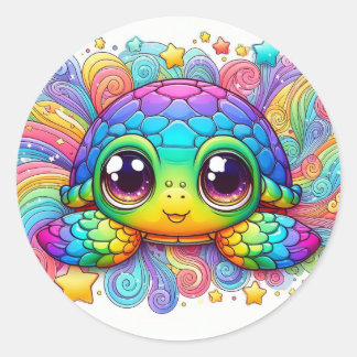 Autocollants de tortue arc-en-ciel heureux