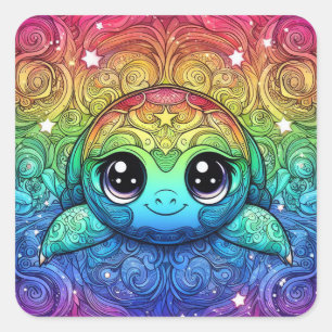 Autocollants de tortue arc-en-ciel heureux