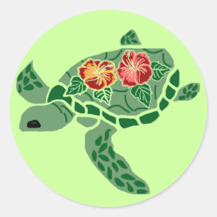 Autocollants de tortue de mer aux fleurs d'Hibiscu