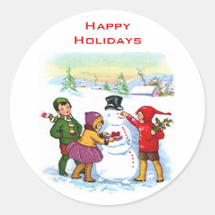 Autocollants de vacances bonhomme de neige vintage