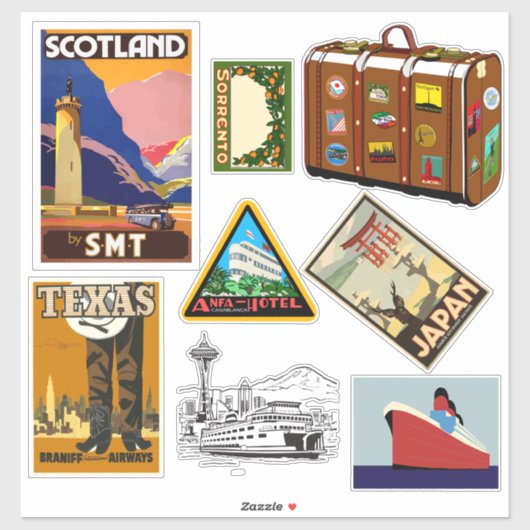 Autocollants de voyage de style vintage (Feuille)