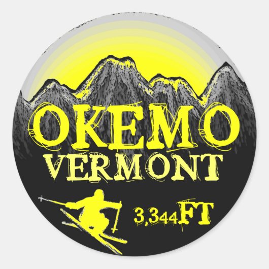 Autocollants d'élévation de ski jaune Okemo Vermon (Devant)